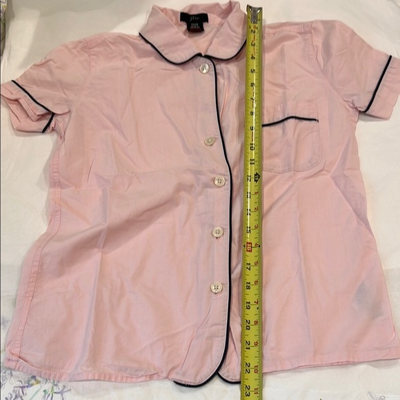 J. Crew Pink Pajama Set XXXS Cotton navy piping - Picture 7 of 9